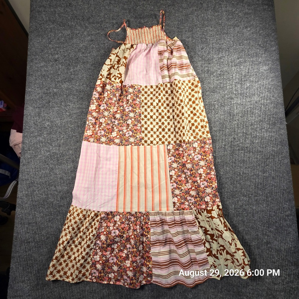 Universal Thread Women XS Patchwork Floral Gingham Tiered Maxi Dress NWT